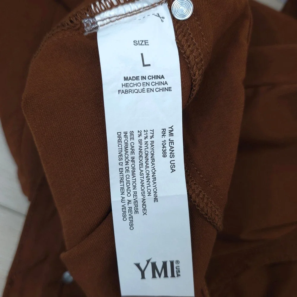 YMI Wide Leg Pants High Rise Stretch Rust Brown Women L Dark Academia Casual